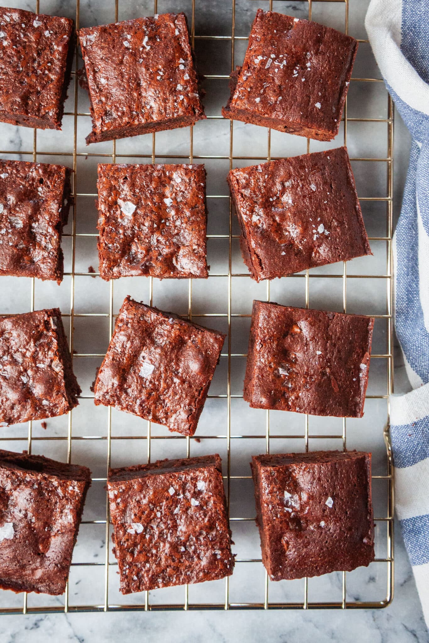 These olive oil brownies have a generous sprinkling of sea salt on top