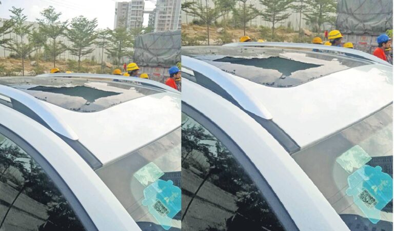 Concrete piece falls on car near Chirec School, Class X student escapes unhurt